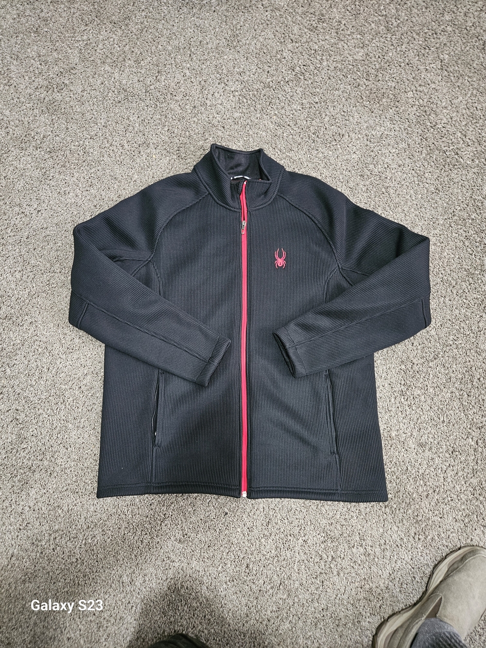 Spyder Men's Black Jacket with Red Zip and Logo